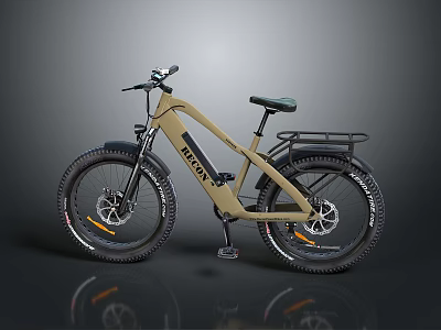 BETTERON Beige Electric Mountain Bicycle With Green Seat Rear Rack Large Tires And Reflective Strips 3d model