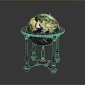 Decorative Globe With Blue Green Earth Surface On Ornate Red Wooden Stand
