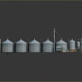 Industrial Metal Silos Agricultural Storage Facility With Grassy Area And Equipment