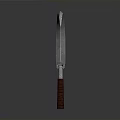 Silver Crescent Weapon With Blue Decorative Inlays And Brown Textured Handle