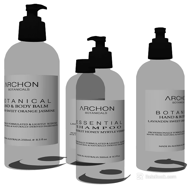 Archon Bathroom Essentials With Botanical Shampoo Lavender And Orange Balm 3d model 
