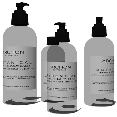 Archon Bathroom Essentials With Botanical Shampoo Lavender And Orange Balm 3d model