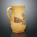 Decorative Beige Clay Jug With Hand Painted Floral And Feather Patterns 3d model