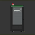 Black Industrial Enclosure With Green Top Edge Transparent Door Red Indicator Light And Wheels