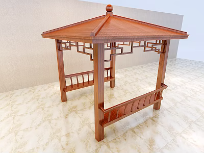 Traditional Chinese Wooden Gazebo With Hexagonal Roof And Wooden Benches 3d model