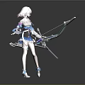 Game Anime Character With White Hair Pink Streaks And Blue White Outfit Holding Mechanical Longsword