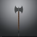 Double Bladed Axe With Metal Head And Textured Wooden Handle Design
