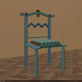 Turquoise Dining Chair With Geometric Backrest And Striped Seat On Wooden Herringbone Floor
