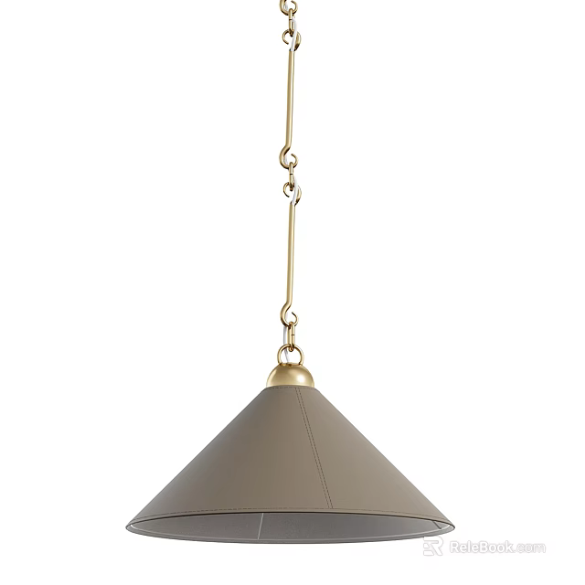 Modern Minimalist Pendant Light With Gold Chain And Gray Leather Cone Shade Design 3d model 