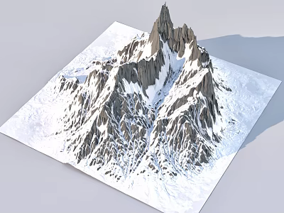 3D Snow Mountain Model Featuring Square Base Snow Covered Peaks And Rocky Textures 3d model