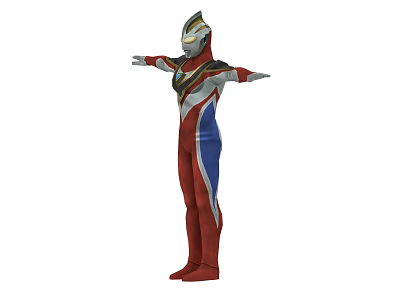 Game and Movie Hero Character in Red Blue Silver Tight Suit with Arms Outstretched 3d model