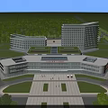 Modern Hospital Building with Green Roof and Landscaped Surroundings Near Roads and Parking Areas