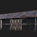 Old Storage Building With Rusted Metal Roof Dark Wooden Walls And Cross Wooden Doors