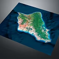 Comprehensive Island Terrain Map With Green Mountainous Areas Coastal Lines And Blue Ocean