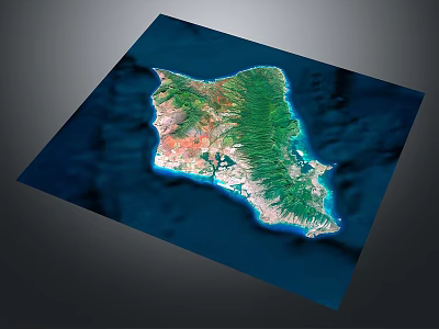 Comprehensive Island Terrain Map With Green Mountainous Areas Coastal Lines And Blue Ocean 3d model