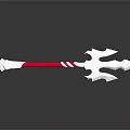 Red Handle Silver Head Weapon With White Stripes And Sharp Trident Prongs