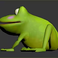 Cute Green Cartoon Frog 3D Character Model With Big Eyes Pink Cheeks And Smile