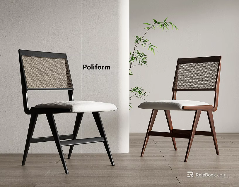 Modern Dining Chairs With Wooden Frame Mesh Backrest And White Upholstered Seat 3d model 