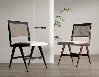 Middle Aged Rattan Dining Chair 3d model