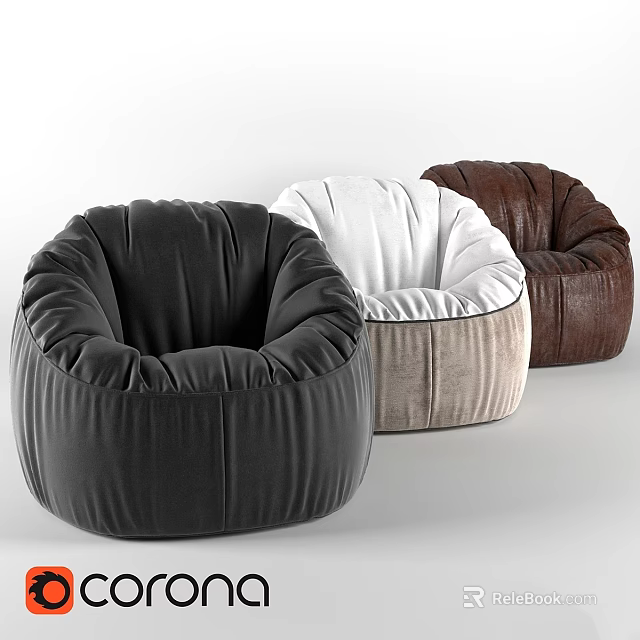Soft Plush Bean Bag Leisure Chairs in Black White and Brown for Living Room 3d model 