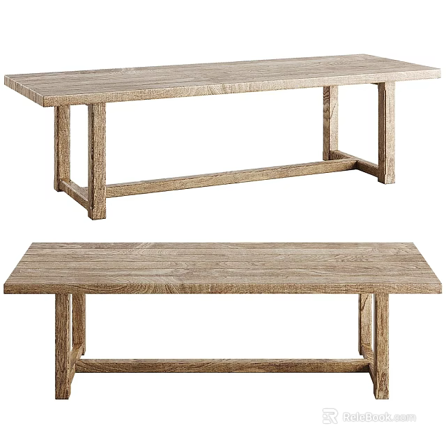 Natural Solid Wood Dining Table With Rectangular Top And Sturdy Wooden Legs 3d model 