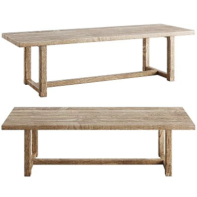 Natural Solid Wood Dining Table With Rectangular Top And Sturdy Wooden Legs 3d model