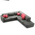 Gray Sectional Sofa With Red Cushions Modern Living Room Comfortable Seating Design 3d model