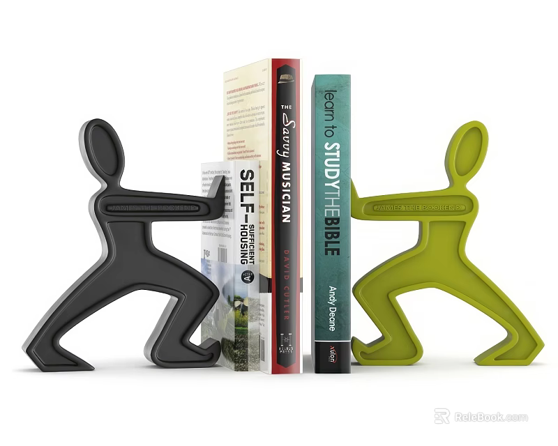 Black And Green Human Shaped Bookends Holding Self Help Psychology Bible Study Books 3d model 