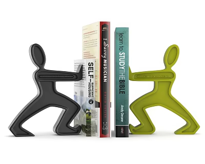 Black And Green Human Shaped Bookends Holding Self Help Psychology Bible Study Books 3d model