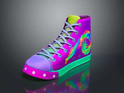 Colorful High-top Sneakers Featuring Spiral Pattern Purple Upper Green Sole And Yellow Lining 3d model