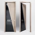 Modern Wooden Swing Door With Slanted Black Panel And Minimalist ROOM 2 Sign Design