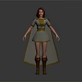 3D Game Movie Character With Brown Hair Gray Dress Yellow Cape And Brown Boots