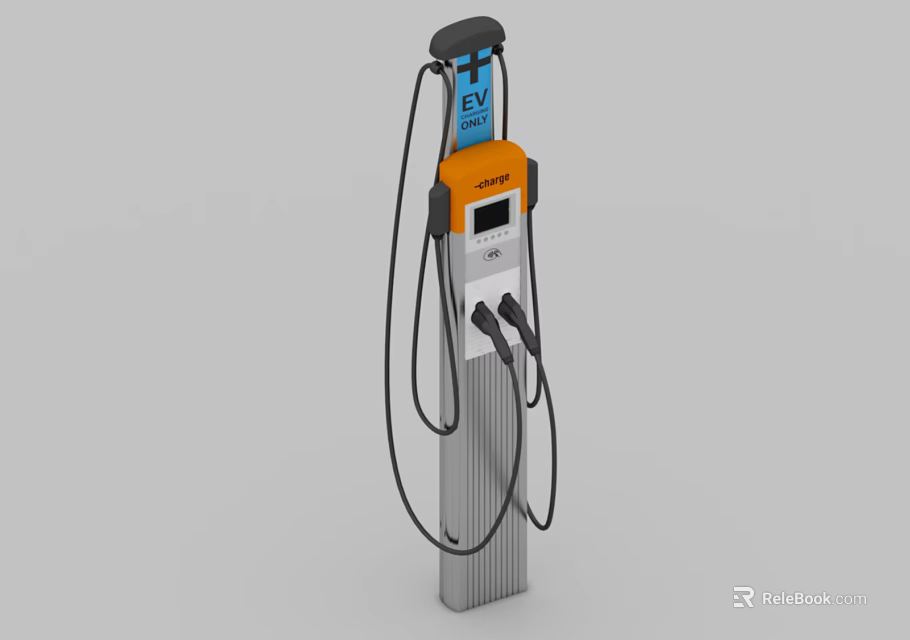 Modern EV Charging Station With Digital Display Dual Ports And Orange Panel Design 3d model 