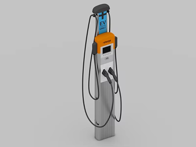 Modern EV Charging Station With Digital Display Dual Ports And Orange Panel Design 3d model