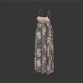 Elegant Spaghetti Strap Long Dress With Pink Top And Green Leaf Print