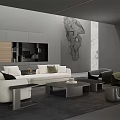 Modern Gray Tone Living Room With Large Sectional Sofa And Built In Wall Storage Cabinets