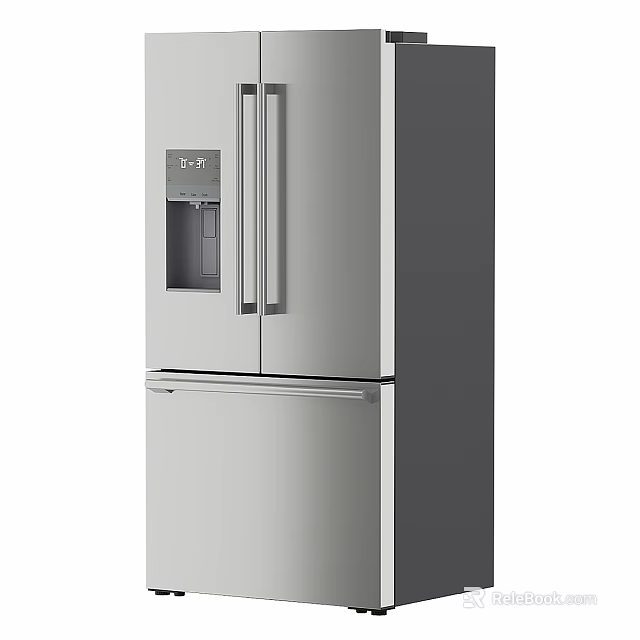 Stainless Steel Double Door Refrigerator With Water Dispenser Digital Display And Bottom Freezer Drawer 3d model 