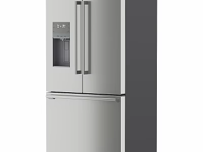 Stainless Steel Double Door Refrigerator With Water Dispenser Digital Display And Bottom Freezer Drawer 3d model
