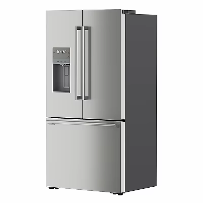 Stainless Steel Double Door Refrigerator With Water Dispenser Digital Display And Bottom Freezer Drawer 3d model
