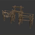 Rustic Wooden Furniture Set With Fence Like Shelves And Rural Style Design