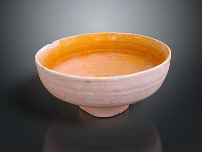 Ceramic Tableware Set Featuring Orange and Beige Round Bowl with Stable Base Design for Dining 3d model