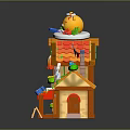 Toy Food Shop Building With Chef Figure Colorful Roof And Decorative Windows