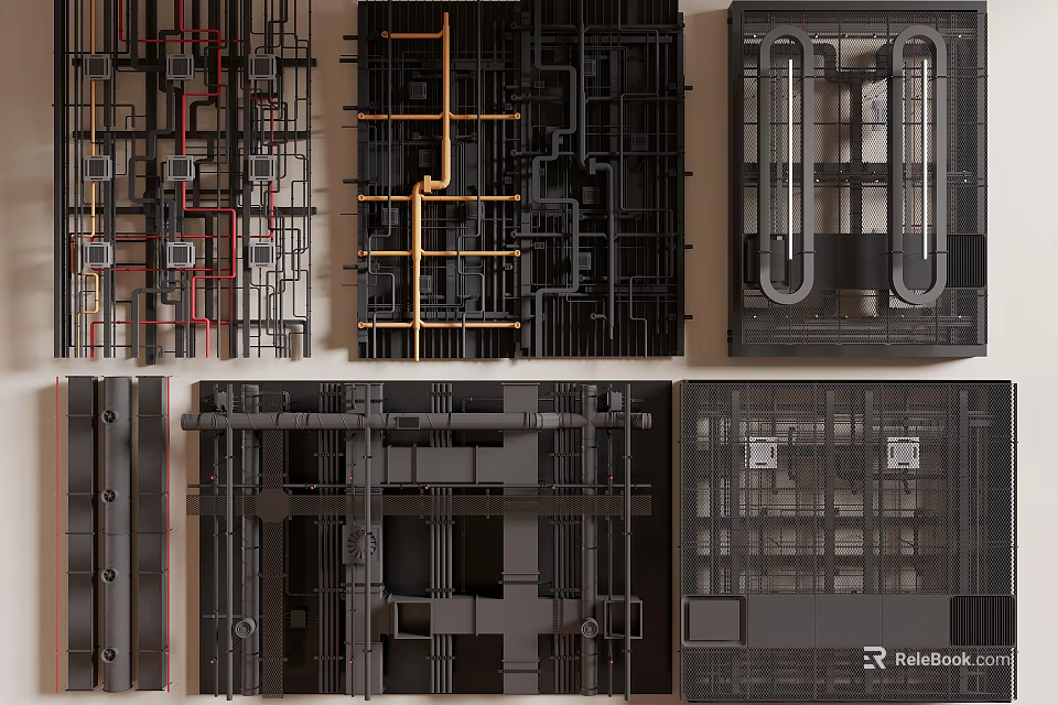 Industrial Pipes Structure Design Featuring Metal Grid Layout And Crisscross Patterns 3d model 