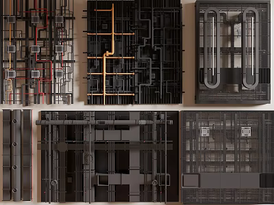 Industrial Pipes Structure Design Featuring Metal Grid Layout And Crisscross Patterns 3d model