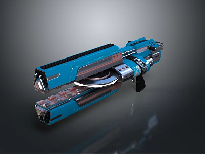 Blue Futuristic Sci Fi Weapon With Metallic Body Energy Ring And Grip 3d model