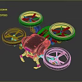 Futuristic Drone With Four Propellers Two Blue Rings And Black And Red Body Design
