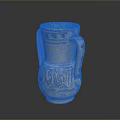Ancient Ceramic Jar Sculpture With Blue Decorative Patterns And Two Handles 3d model