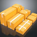 Yellow Cardboard Boxes Of Various Sizes Secured With White Packing Tape