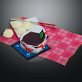 Bowl of Red Soup with White Dumplings and Chopsticks on Red Checkered Cloth