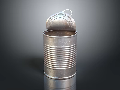 Open Metal Can With Pull Tab And Ribbed Design On Reflective Surface 3d model